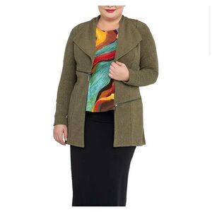 Eva Varro Women’s Barcelona Semi Fitted Pebble Olive Green Drape Collar Zipper D